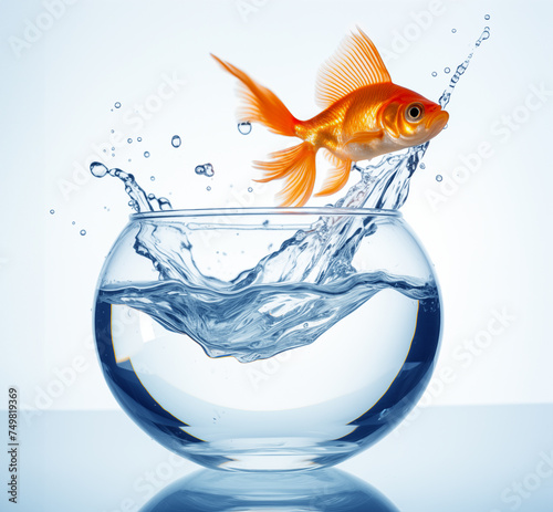 Goldfish jumping out of the fishbowl. Generative AI