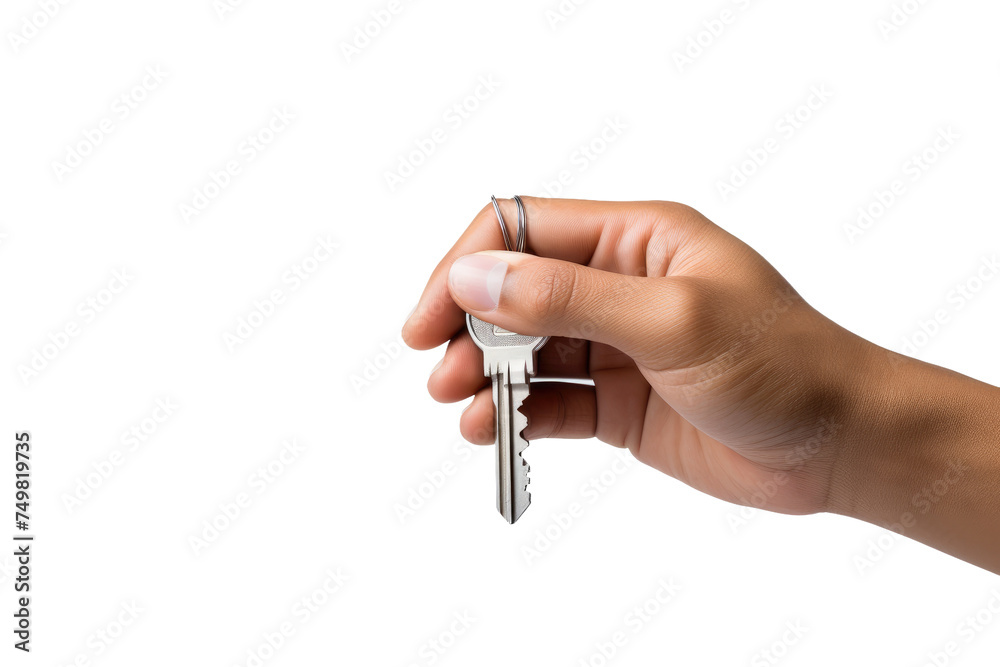 Person Holding Small Key. A persons hand holding a small key with a simple background. The key is being gripped firmly between the fingers, showing a sense of importance and purpose in the action. Person Holding Small Key. A persons hand holding a small key with a simple background. The key is being gripped firmly between the fingers, showing a sense of importance and purpose in the action.