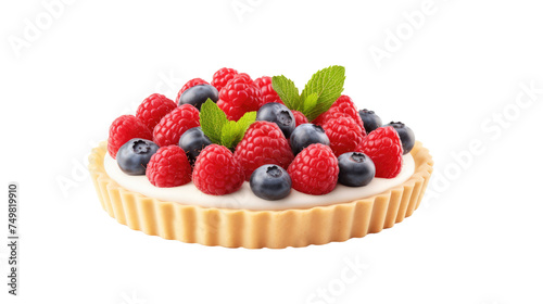 Fresh raw organic Berries and cream tart bakery on white isolated on clear png background and transparent background. Bakery and pastry concept for cafe and restaurent, AI generative. 