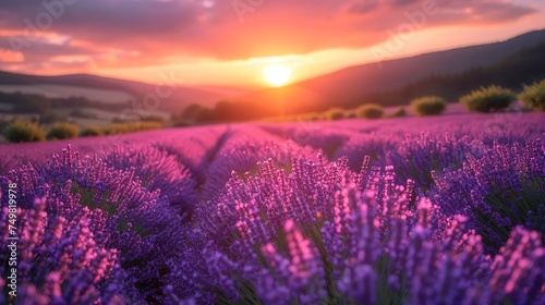 Serenity at Sunset Over Lavender Fields