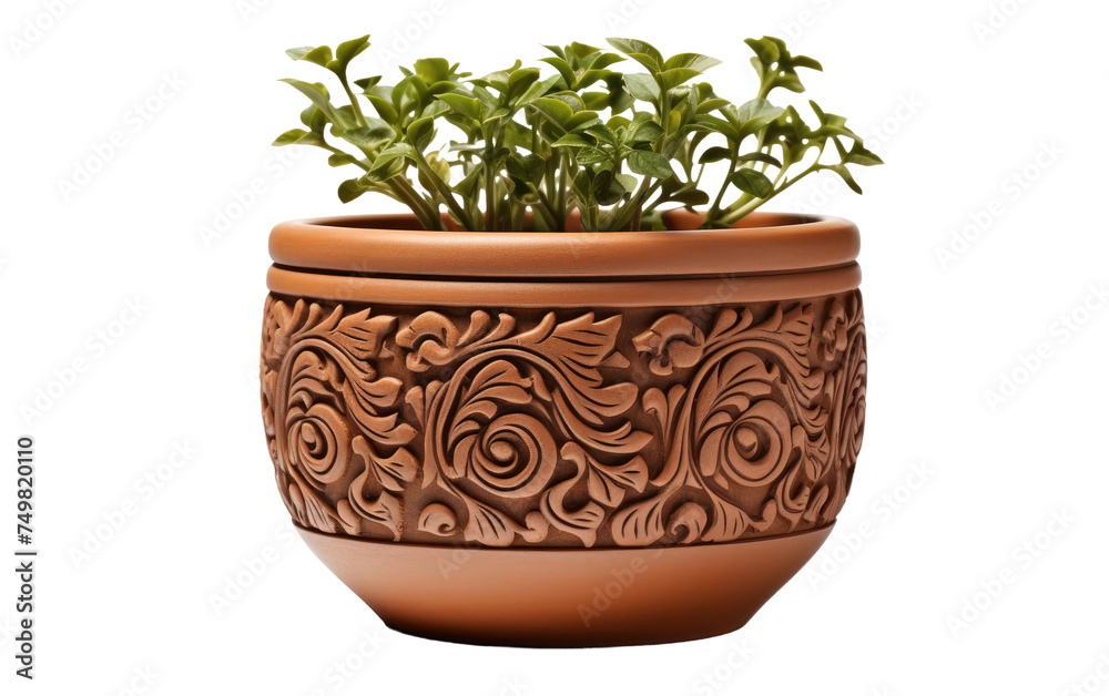 Planter With a Plant Growing Out of It. A planter containing soil and a green plant with leaves growing out of it. The plant appears healthy and thriving, demonstrating growth and vitality. Planter With a Plant Growing Out of It. A planter containing soil and a green plant with leaves growing out of it. The plant appears healthy and thriving, demonstrating growth and vitality.