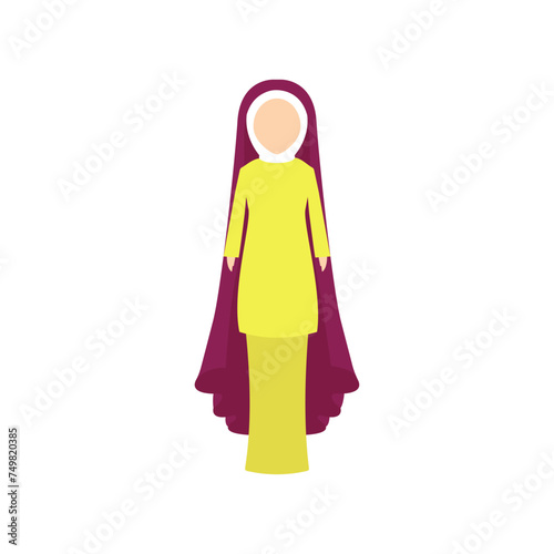 Faceless Malay Hijab Woman character vector illustration on white background