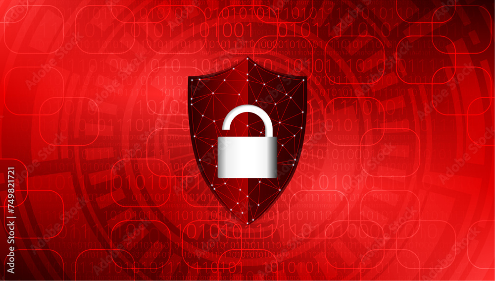 Cybersécurité et Bouclier avec Cadenas Ouvert - Rouge