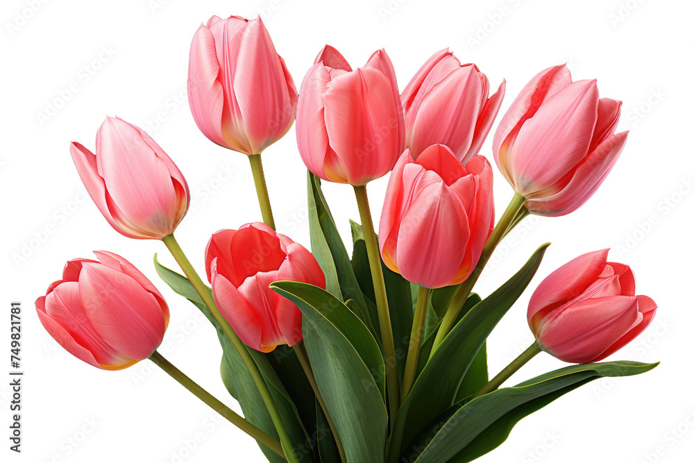 Pink Tulips. A collection of pink tulips arranged neatly in a clear glass vase showcasing their delicate petals and slender stems. The tulips stand tall and fresh adding a pop of color to the room. Pink Tulips. A collection of pink tulips arranged neatly in a clear glass vase showcasing their delicate petals and slender stems. The tulips stand tall and fresh adding a pop of color to the room.