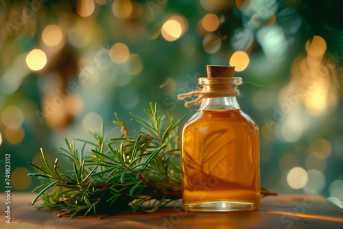 Essence of Nature: Organic Rosemary Oil in Golden Light