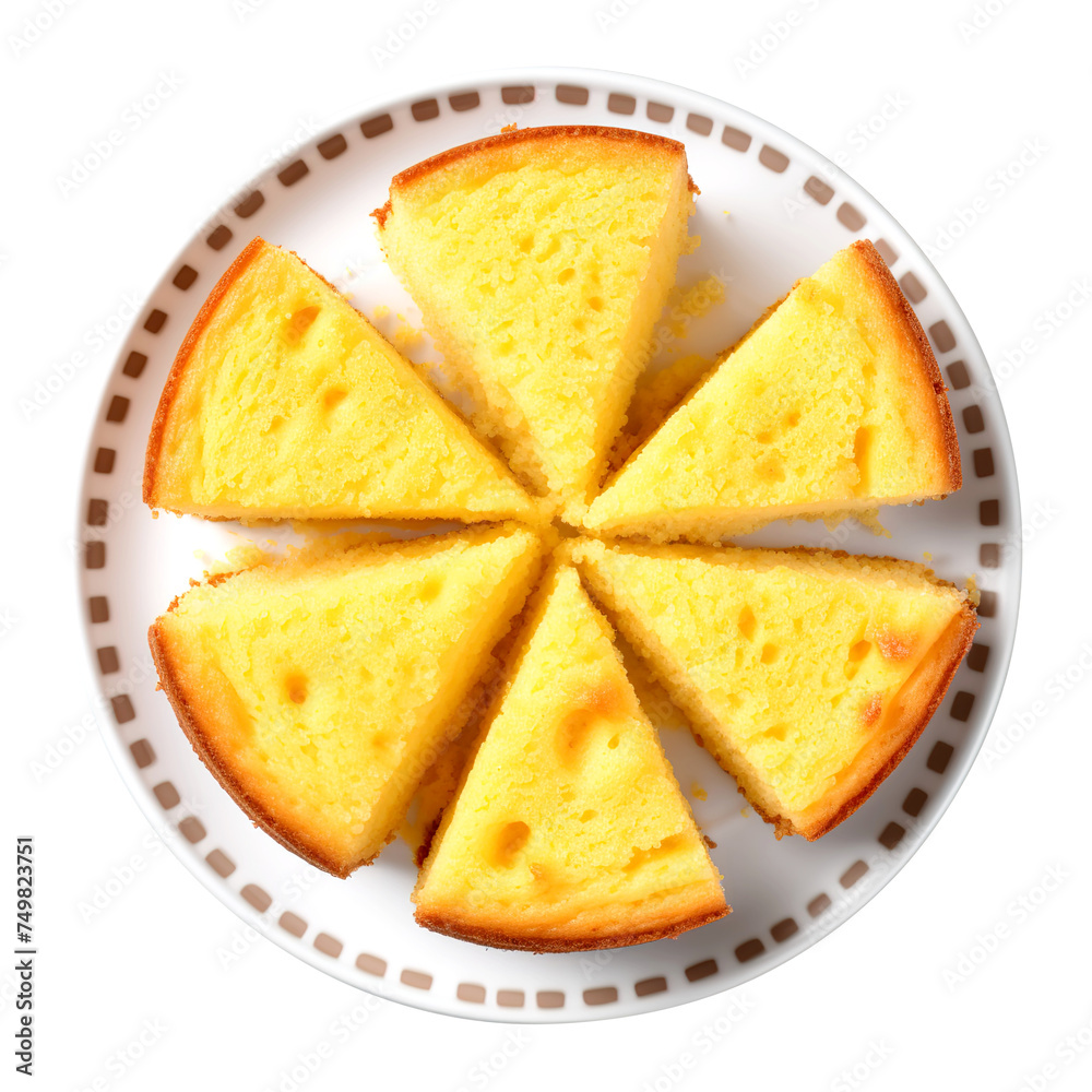 Fototapeta premium Delicious cornbread slices on a plate, background Remove png, Clipping Path, pen tool