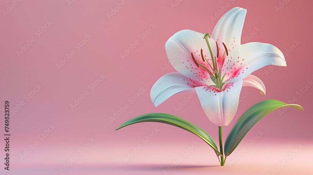 Beautiful White Lily on Pink Background Rendered