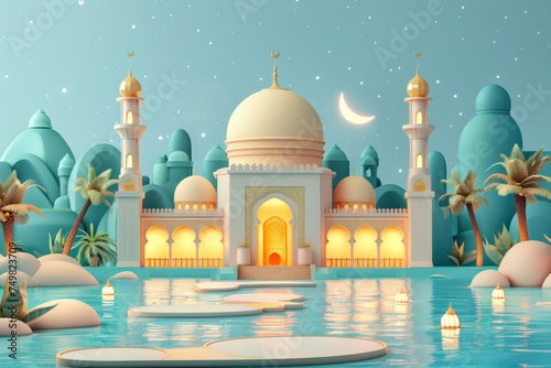 3d style flat design Ramadan kareem photo