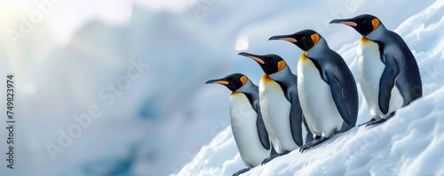 Penguins climbing a corporate ladder career advancement and teamwork