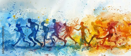 Dynamic abstract sports silhouettes, energetic watercolor action scene
