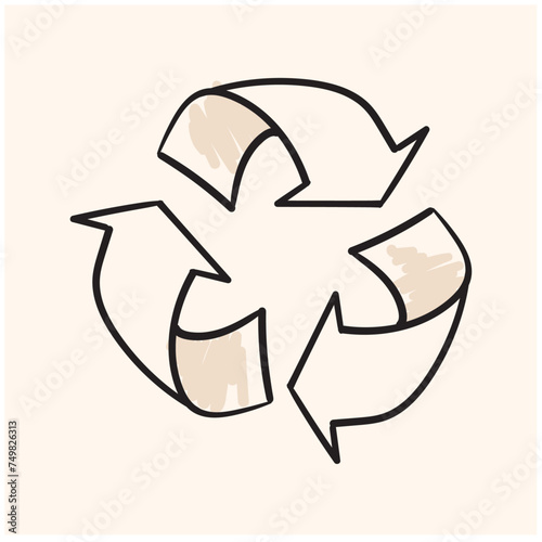 Doodle Recycle Symbol with illustration style doodle and line art