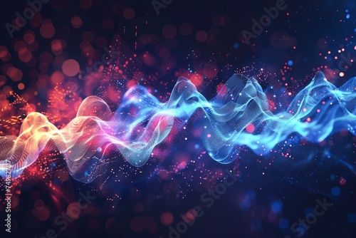 Abstract Visualization of Musical Notes and Sound Waves in a Dynamic Digital Space photo