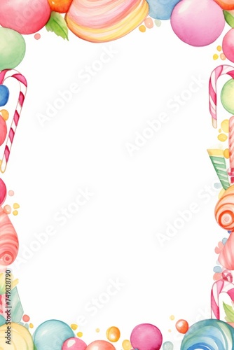 background frame with watercolor candy and treats as decorations, creating a sweet and colorful look.