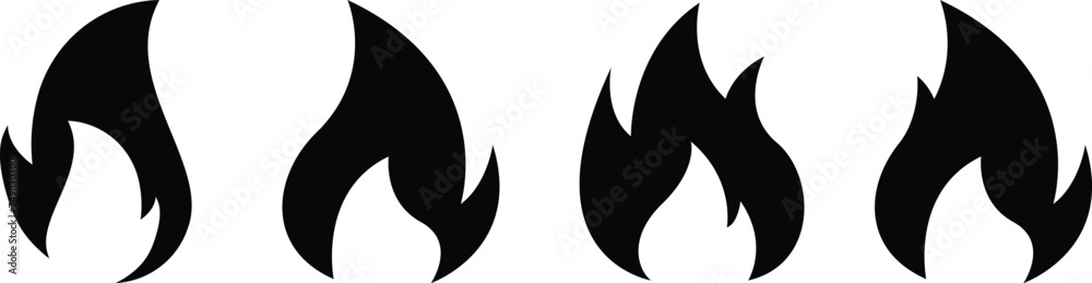 Flame icon in black. Fire symbol in glyph. Fireball sign. Campfire symbol. - obrazy, fototapety, plakaty 