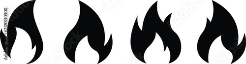 Flame icon in black. Fire symbol in glyph. Fireball sign. Campfire symbol.