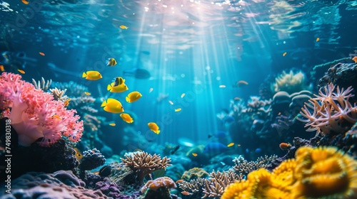 Vibrant coral reef underwater  marine life  space for messaging