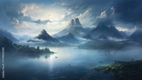 Serene Mountain Lake Painting A Breathtaking Landscape