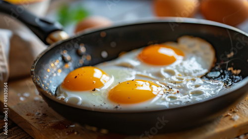 Sunny side up! Delicious fried eggs sizzling in a pan.