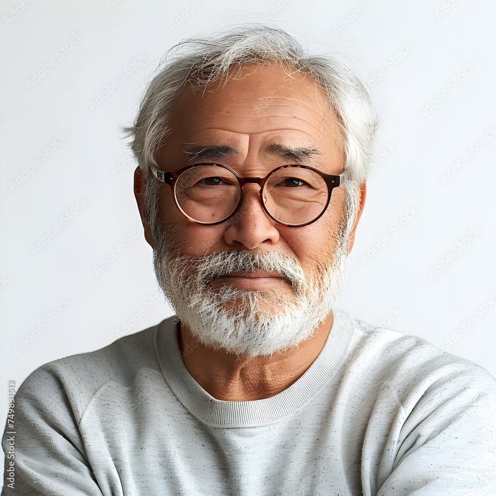Relaxed Asian Elderly Man with Beard and Glasses Relaxed Asian Elderly Man with Beard and Glasses