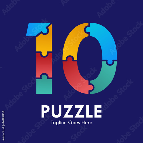 number 10 puzzle pieces colorful vector logo design. template illustration