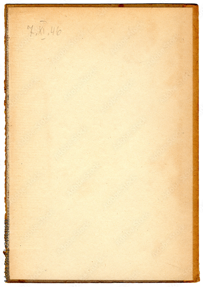 Alter Buchkarton - vergilbte Papiertextur mit Datum 7 IX 46 Alter Buchkarton - vergilbte Papiertextur mit Datum 7 IX 46