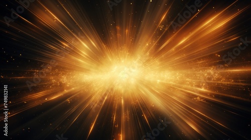 Abstract golden background with sparkles and rays of light.