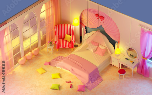 princess room cozy evening isometric