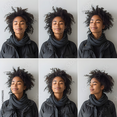 Stunning Black Woman Portrait with Various Expressions and Poses photo