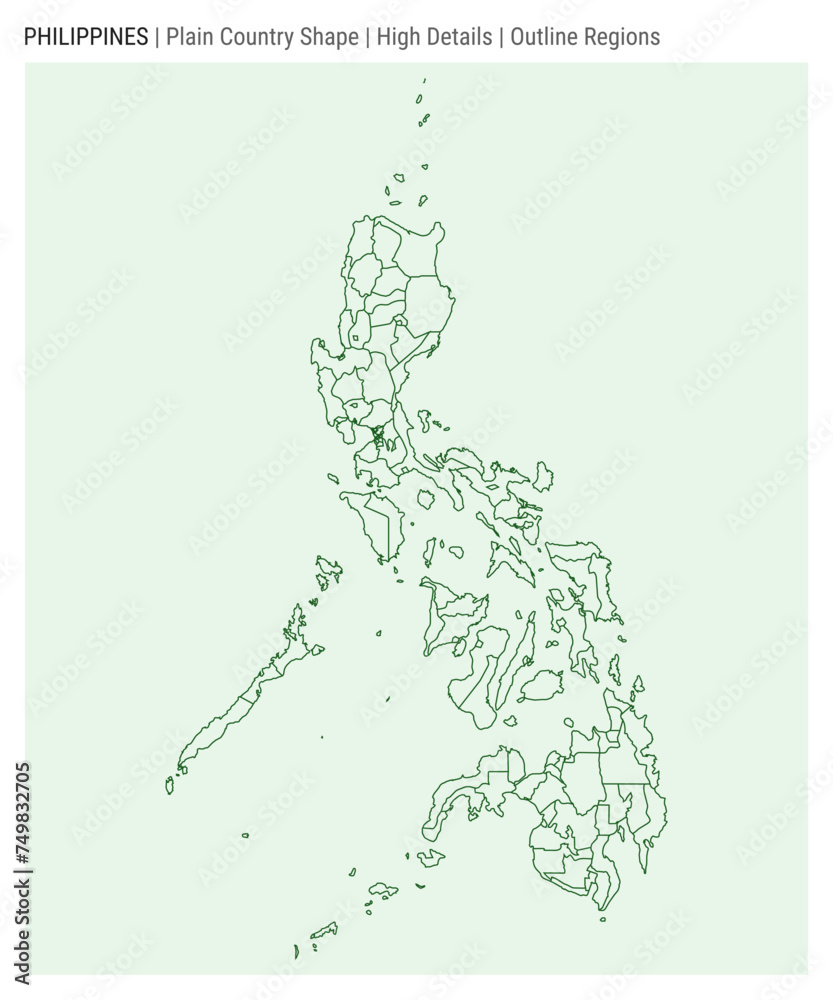 Obraz premium Philippines plain country map. High details. Outline regions style. Shape of Philippines. Vector illustration.