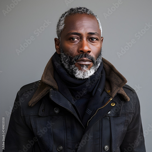 Stylish Grey Jacket Man in Bold Colorism and Complex Layers photo