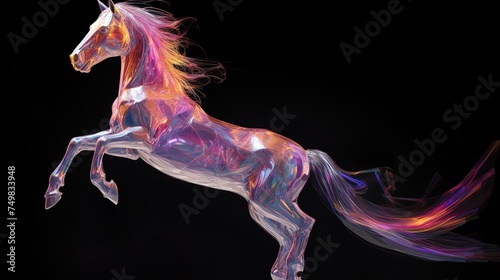 The magical unicorn reared up. The animal horse stands on its hind legs.