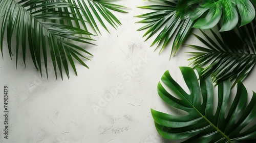 a close up of a green plant on a white surface with a green leafy plant on the right side of the frame. photo