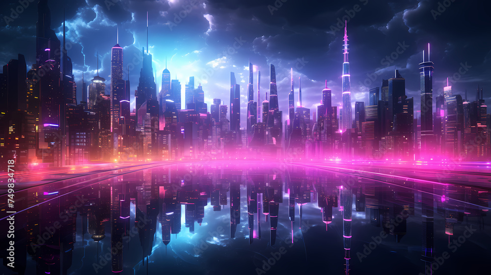 Obraz premium Professional photography of city with bright lights at night