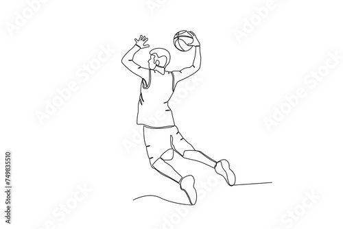 Single continuous line drawing of Man throwing a basketball .sport concept one line draw graphic design vector illustration
