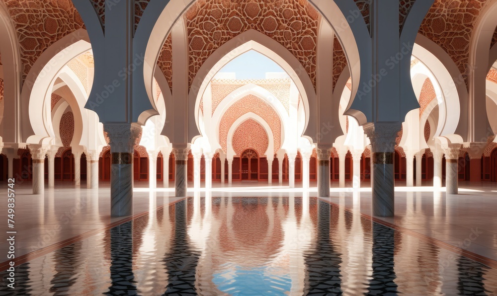 a mosque hallway, Ramadan background