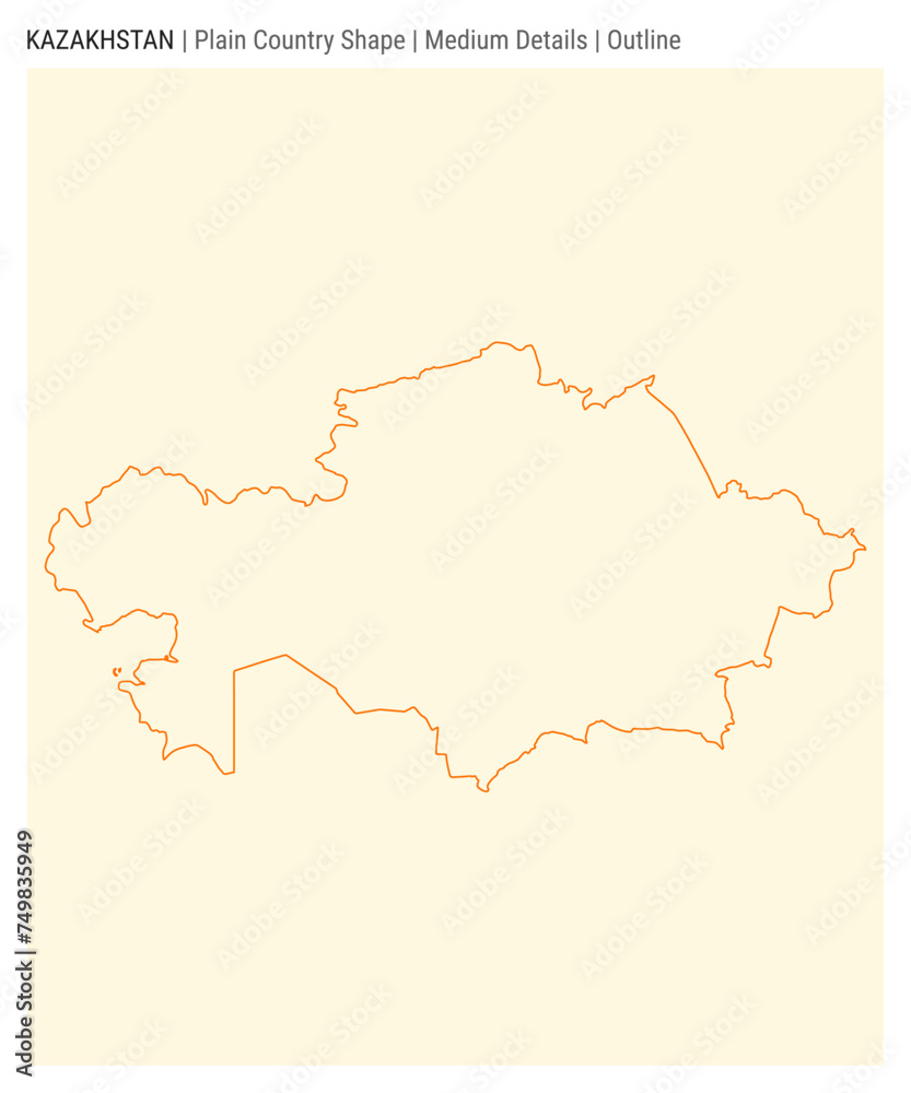 Kazakhstan plain country map. Medium details. Outline style. Shape of Kazakhstan. Vector illustration.