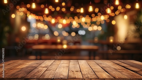 wooden table against an ethereal, surreal lighting background.