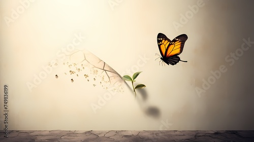 Butterfly flying freely With nature on sunset background concept of hope and freedom photo