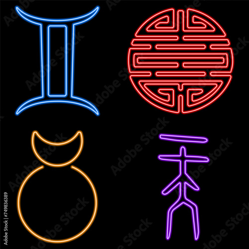 amulets and symbols group of neon icons, vector illustration, on a black background.
