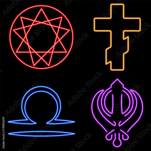 amulets and symbols group of neon icons, vector illustration, on a black background.
