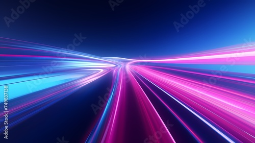 abstract background with lines, Abstract light fast motion blur background, futuristic technology glowing speed lines scene. blue pink neon on black background © Michel 