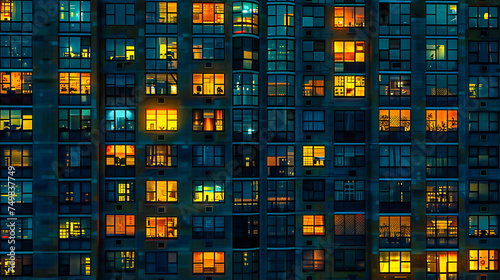 Urban Pulse: Nightlife in Illuminated City Apartments with Abstract Patterns and Bright Windows