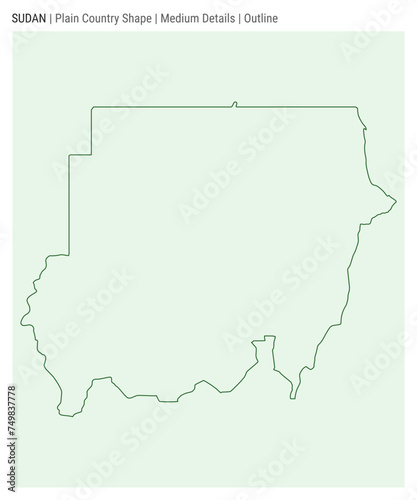 Sudan plain country map. Medium Details. Outline style. Shape of Sudan. Vector illustration.