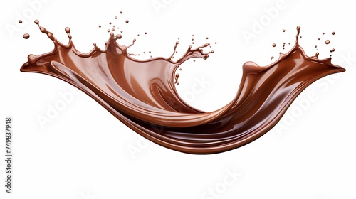 Realistic liquid chocolate long wave splash, enticing with its creamy richness, captures the essence of indulgence in a delectable treat.