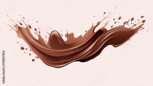Realistic liquid chocolate long wave splash, enticing with its creamy richness, captures the essence of indulgence in a delectable treat.