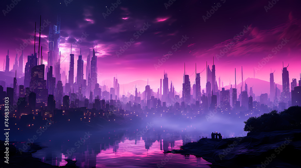 Obraz premium Professional photography of city with bright lights at night