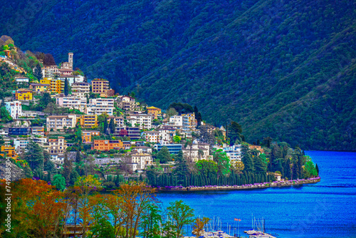 Street photography around Scenic Lugano city (Switzerland), Lake Lugano, and mountains. photo