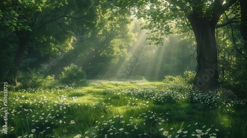 Sunlit Sanctuary: Serene Forest Glade Invitation