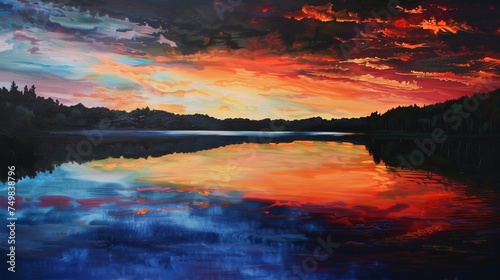 Tranquil Reflections  Lake Reflecting Sunset Hues