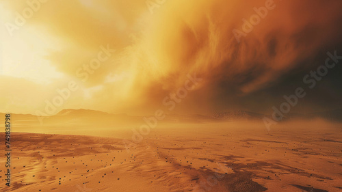 Dramatic desert storm under a fiery sky  evoking nature s raw power.